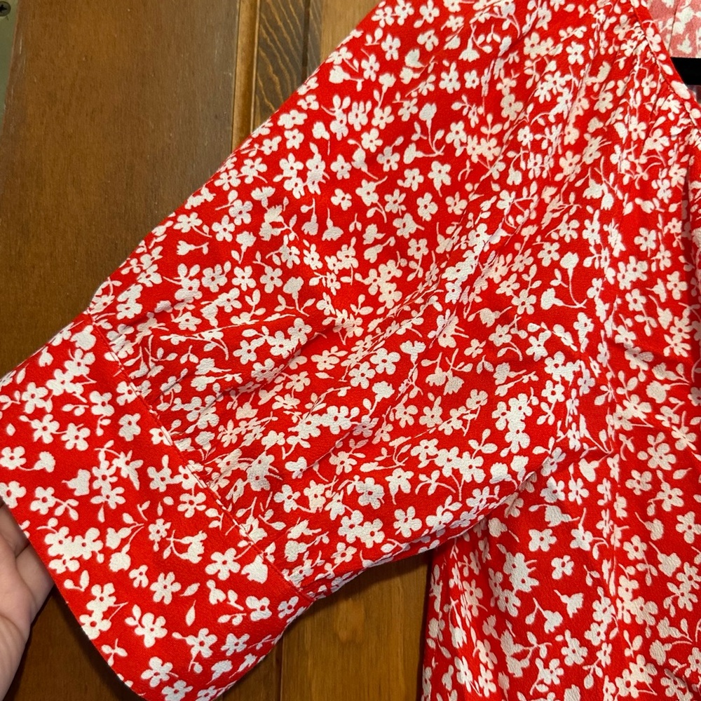 JCrew Red and White Flower Pattern Blouse - Picture 4 of 7